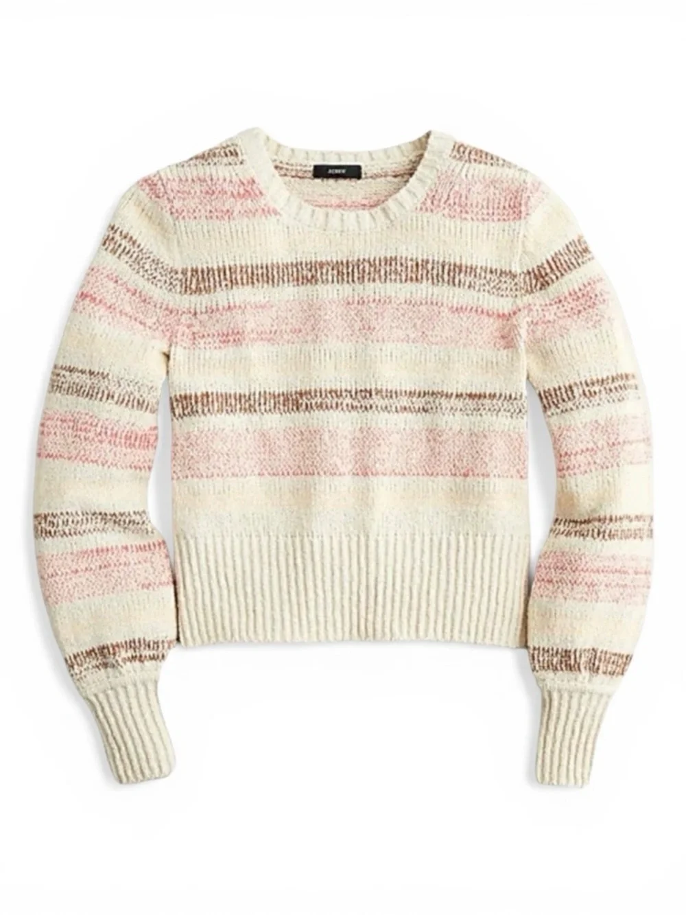 J.CREW SUPER SOFT Bouclé Crewneck Sweater in Ivory with Wide Stripes